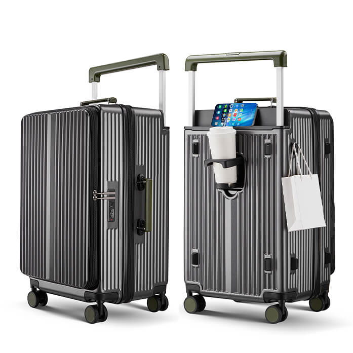front side opening luggage bag wide handle suitcase