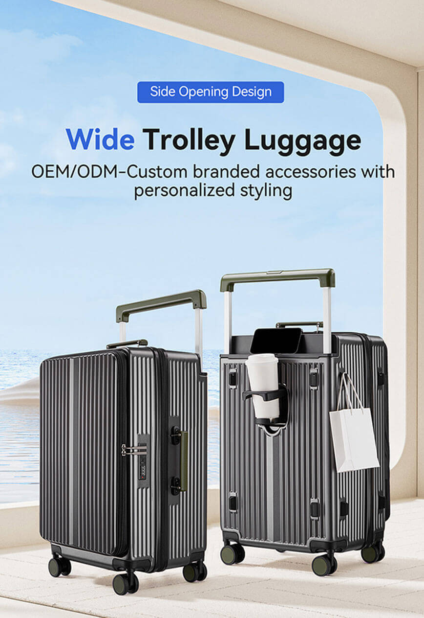 durable light weight front side open suitcase luggage