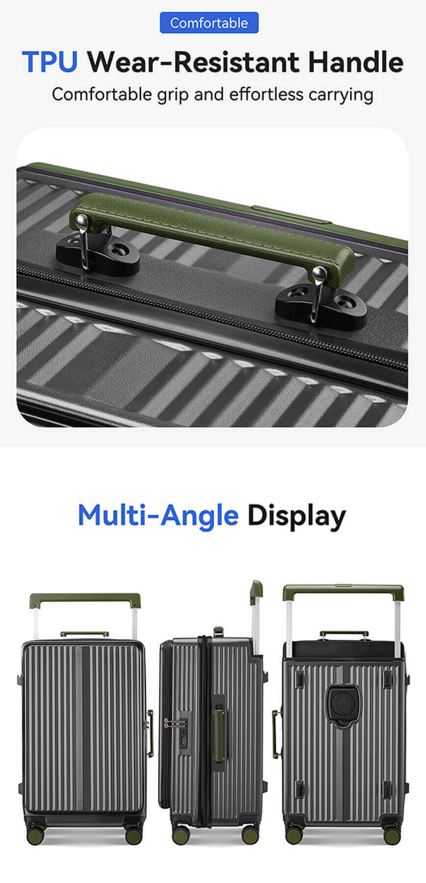 front side opening luggage bag suitcase