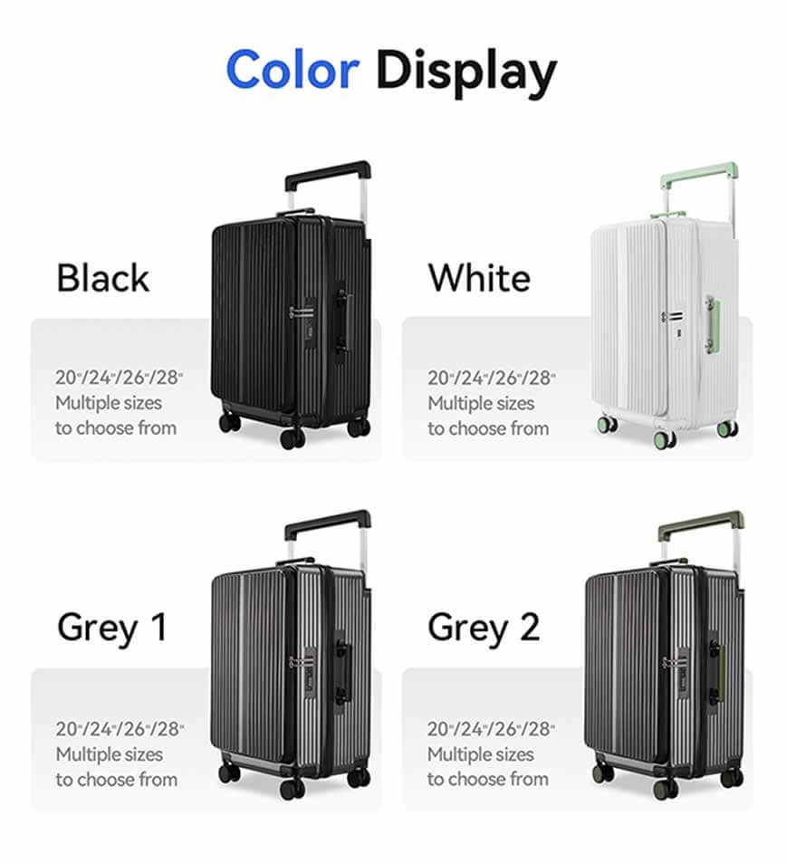 front side opening luggage bag suitcase