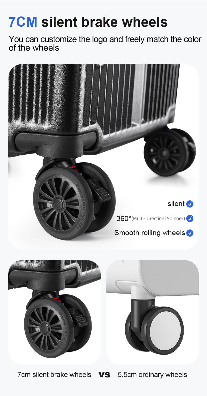 Lightweight Suitcase with Big Brake Wheels